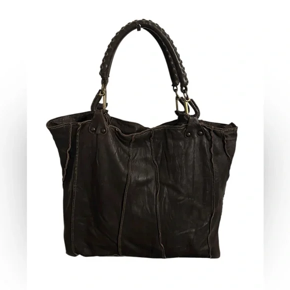 Vintage Ellen Tracy Brown Leather Tote Bag - Braided Handles